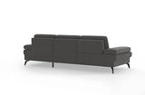 CAVADORE Moritz Canapé d'angle avec Chaise Longue, lit, Coffre de lit, réglage de la Profondeur d'assise, appuie-têtes et Pieds en métal Noir Mat, 275 x 82-107 x 171 cm, tissé à Plat, Gris