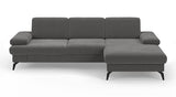 CAVADORE Moritz Canapé d'angle avec Chaise Longue, lit, Coffre de lit, réglage de la Profondeur d'assise, appuie-têtes et Pieds en métal Noir Mat, 275 x 82-107 x 171 cm, tissé à Plat, Gris