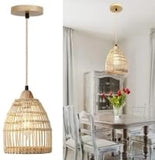 DAXGD Lampe Suspension en Rotin Bambou Naturel, Suspension Luminaire La Main Lampe Vintage, Boho Lustre Plafonnier en Osier Suspension Réglable E27 pour Table À Manger Couloir Cuisine Salon