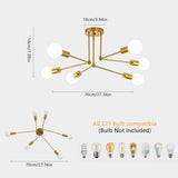Goeco Plafonnier Industriel, 70CM Or Sputnik Lustre Vintage 6 Lumières Ampoule E27, Lampe de plafond Luminaire en Metal pour Salon, Chambre, Cuisine, Bar, Café, Max. 60W