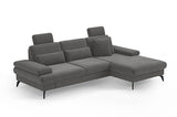 CAVADORE Moritz Canapé d'angle avec Chaise Longue, lit, Coffre de lit, réglage de la Profondeur d'assise, appuie-têtes et Pieds en métal Noir Mat, 275 x 82-107 x 171 cm, tissé à Plat, Gris