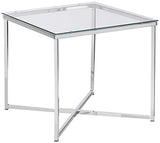 AC Design Furniture Gurli Table de Basse Carrée, H: 45 x l: 50 x P: 50 cm, Transparent/Chrome, Verre/Métal, 1 pc
