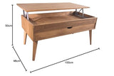 LoMasCasa Sonka Table basse relevable avec tiroir coulissant en bois naturel massif Disponible en couleur bois avec pied conique 100 x 50 x 48 cm