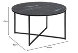 Toilinux.com Table Basse Ronde Effet marbre en Verre et métal - L.80 cm x H. 45 cm - Noir
