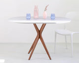 RAGABA Petite table à manger ovale 100 x 75 cm, cadre en X, table à manger pour 4 personnes, bois massif, moderne, peu encombrante | Blanc