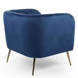 Menzzo Fauteuil Moderne Bombaro Pieds métal doré et Velours Bleu