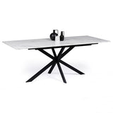 IDMarket - Table à Manger Extensible Rectangle Alix 6-10 Personnes Pied araignée Noir Plateau Effet marbre Blanc Alaska 160-200 cm