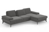 CAVADORE Moritz Canapé d'angle avec Chaise Longue, lit, Coffre de lit, réglage de la Profondeur d'assise, appuie-têtes et Pieds en métal Noir Mat, 275 x 82-107 x 171 cm, tissé à Plat, Gris