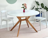 Ragaba, Biju, Table de Salle à Manger Ronde, 110 cm, Table de Salle à Manger pour 6 Personnes, Frêne Massif et Plateau MDF, Peu encombrante, Extensible, Vieux Rose