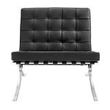 Furnwise Fauteuil de salon moderne en cuir avec cadre en acier inoxydable poli (noir)