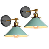 iDEGU Lot de 2 Appliques Murales Rétro, Lampe Murale de Style Edison en Forme de Parapluie E27 Métal Plafonnier Luminaire Vintage Applique Intérieure pour Chambre Salon Couloir Café, 220mm (Vert)