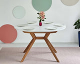 Ragaba, Biju, Table de Salle à Manger Ronde, 110 cm, Table de Salle à Manger pour 6 Personnes, Frêne Massif et Plateau MDF, Peu encombrante, Extensible, Vieux Rose
