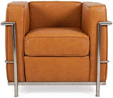 LC2 Cognac Fauteuil en acier inoxydable en cuir italien noir, marron, blanc