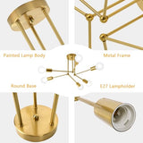 Goeco Plafonnier Industriel, 70CM Or Sputnik Lustre Vintage 6 Lumières Ampoule E27, Lampe de plafond Luminaire en Metal pour Salon, Chambre, Cuisine, Bar, Café, Max. 60W