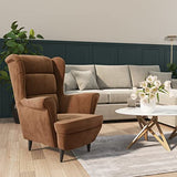 QJBSAVVA Fauteuil marron en velours moderne avec assise et dossier rembourrés, 74 x 84 x 100 cm, confortable pour salon, chambre à coucher et balcon