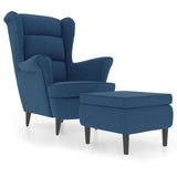 SKM Fauteuil à Oreilles avec Tabouret Bleu Velours, Weight:26.85 kg,3115930