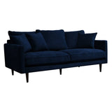 Atmosphera - Canapé Droit 3 Places Candice Velours Bleu Foncé, 194 cm, Tissu Déperlant, Coussins Déhoussables - pour Salon Style Contemporain