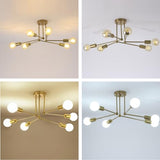 Goeco Plafonnier Industriel, 70CM Or Sputnik Lustre Vintage 6 Lumières Ampoule E27, Lampe de plafond Luminaire en Metal pour Salon, Chambre, Cuisine, Bar, Café, Max. 60W
