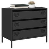 Makastle Buffet Métal, Style Industriel, Armoire de Rangement à 3 tiroirs, Commode, Meuble de Salon, Noir 68x39x58,5 cm Acier laminé à Froid