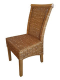 kreatives Wohnen Salle à Manger en rotin-Chaise de Jardin d'hiver-Marron Naturel-Coussin d'assise Perth-Lin Blanc, Bois, Extra breit