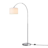 Home Sweet Home Moderne Lampadaire | arc Duke | 98/30/180cm | Acier brossé | Lampe sur pied Fischer avec abat-jour blanc | E27 | avec interrupteur au pied | pour le salon