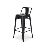 Tabouret de Bar en métal Noir Mat Style Industriel - avec Dossier - Hauteur 66cm