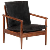 ULUYYUC Fauteuil, fauteuil de lecture, confortable, fauteuil de salon, balcon, convient pour salle de société, bureau, chambre à coucher, en cuir véritable et bois massif d'acacia noir