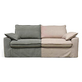 Oviala Canapé Convertible Tissu Vert Gris + Housse supplémentaire en Lin