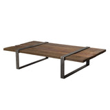 MACABANE Mathis - Table Basse Multi-Planches Marron Bois Massif cerclée métal Gris Anthracite
