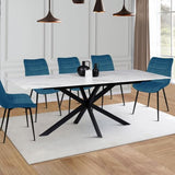 IDMarket - Table à Manger Extensible Rectangle Alix 6-10 Personnes Pied araignée Noir Plateau Effet marbre Blanc Alaska 160-200 cm