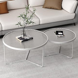 WENNEWU Table Basse De Salon Moderne, Table De Canapé De Luxe LéGèRe Et Moderne, Table Basse en Verre Ronde, Ensemble Gigogne De 2, pour Table Centrale De Salon,Blanc,80+60cm