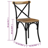 vidaXL 2X Bois Manguier Solide Chaise à Dossier Croisé Noir Chaise de Cuisine