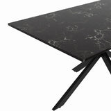 IDMarket - Table à Manger Rectangle Alix 8 Personnes Pied araignée Noir et Plateau Effet marbre Noir Alaska 160 cm