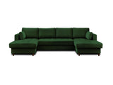 Lisa Design - Canapé Panoramique en U Convertible avec Coffre Anna en Velours - Canapé Lit - Grand Sofa XXL Vert 7 Places - Salon