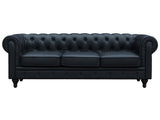 Habitat et Jardin - Canapé Chesterfield en Simili Aliza 3 Places Noir - Canapé Droit Capitonné Vintage - Design British - Pieds en Bois