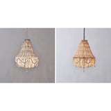 WANQINV Lustre en Perles de Bois de Style bohème Suspension Semi-incrustée de Perles de Bois Faites à la Main Salle à Manger Salon Chambre Plafonnier Suspension E27 3- Lumières 14,97 "D X 21,67" H