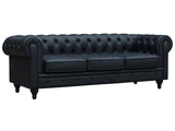 Habitat et Jardin - Canapé Chesterfield en Simili Aliza 3 Places Noir - Canapé Droit Capitonné Vintage - Design British - Pieds en Bois