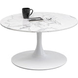 Kare Design Schickeria Table Basse en marbre Blanc, 80 cm de diamètre, Table d'appoint, Table de Salon, Aspect marbre, Structure en Acier, Ronde, rétro