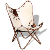 Tonture Fauteuil papillon, marron et blanc, en peau de vache véritable, chaise en cuir vintage, ergonomique, fabriquée à la main, pour salon, chambre à coucher, salon
