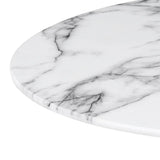 Table à Manger Ronde pour 4 à 5 Personnes diamètre 100 cm, Plateau en Verre trempé Aspect marbre Blanc, Base Ronde en métal Blanc - Tulips