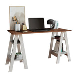 ACTUAL DIFFUSION Bureau 2 Tréteaux 4 Niches Blanc et Châtaignier L 135 H 75 P 60 cm