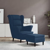SKM Fauteuil à Oreilles avec Tabouret Bleu Velours, Weight:26.85 kg,3115930