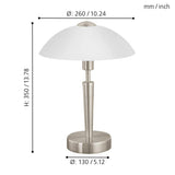 Eglo Lampe à poser SOLO 1, 1 lampe de table à flamme, matériau : acier, couleur : nickel mat, verre : blanc satiné, douille : E14, variateur tactile inclus