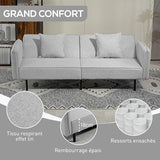 HOMCOM Canapé Convertible 3 Places canapé-lit 2 Places canapé clic-clac en Tissu Effet Lin avec Dossier réglable 2 Coussins lavables pour Salon, Chambre d'amis, Gris Clair