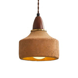 MODEBHD Lampe à suspension simple en béton Wabi Sabi Lampe à suspension en céramique couleur café, Lampe à suspension en bois massif de style japonais Lampe à suspension réglable en terre cuite du mil