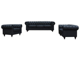 Habitat et Jardin - Canapé Chesterfield en Simili Aliza 3 Places Noir - Canapé Droit Capitonné Vintage - Design British - Pieds en Bois