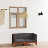 vidaXL Bois d'Acacia Massif Canapé 2 Places avec Coussins Sofa de Terrasse Canapé d'Extérieur Meuble de Terrasse Meuble d'Extérieur Gris Foncé