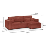 HOMIFAB Canapé d'angle Convertible réversible 4 Places avec Coffre de Rangement en Velours côtelé Rouille - Livia, 240 x 101/154 x 84 cm