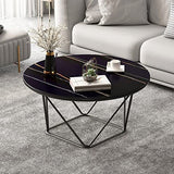 Table Basse Ronde Moderne, Table Centrale de Salon avec Plateau Rond en Pierre frittée et Table de canapé à Cadre en métal Robuste pour Salon, Chambre à Coucher, Salle à Manger, Petit appart