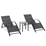Outsunny Lot de 2 Bains de Soleil Chaise Longue Design Contemporain Table Basse Plateau Verre trempé métal époxy textilène Noir